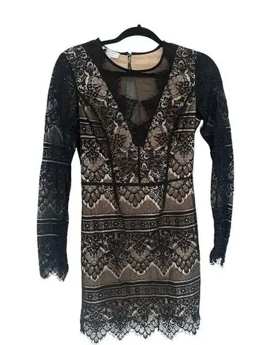 RYSE The Label Samson Nude Black Lace Dress Mesh Long Sleeve Bodycon Formal