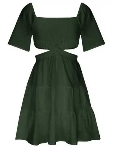 NEW Dark Green Bare Midriff Ruffle Skirt Short Sleeve Mini Dress Size Large