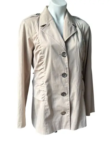 Michael Kors Cream Ruch Detail Short Trench Jacket Back Twist Sash, Sz 8 Tan