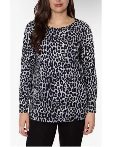 Mario Serrani Italy Gray Black Leopard Print Long Sleeve Stretchy Blouse Sz XXL