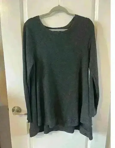 cupio Pullover Women's Large Gray Solid Oversized Crew Neck Long Sleeve