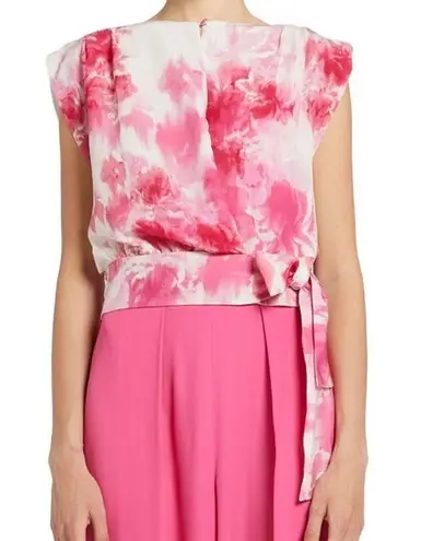 Marella Lago Silk Printed Top pink and white size 6 NWT