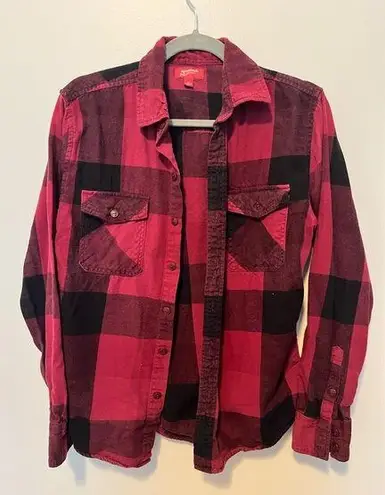 Arizona Jeans Arizona Maroon and Black Plaid Flannel Size Small