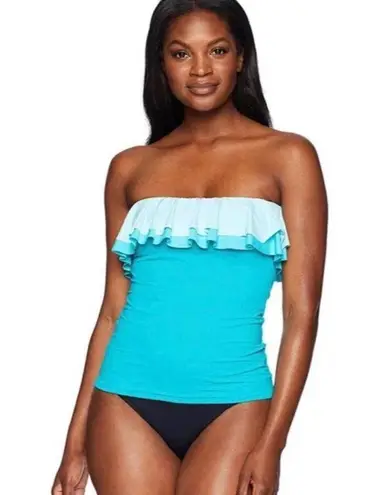 Bleu Rod Beattie  Swim Tankini Top Size 10 Ombré Ruffle Beach Blue Straps NWT