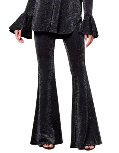 Sleeper Black Sparkle Glitter High Waist Stretchy Wide Flare Pants sz XS NEW Tag