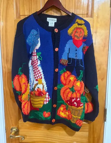 Vintage Alexandra Bartlett for The Eagle's Eye Pumpkin Scarecrow Fall Harvest Blue Size L