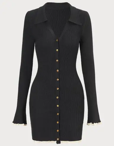 RIHOAS The Black V Neck Contrast Trim Knit Mini Dress XS