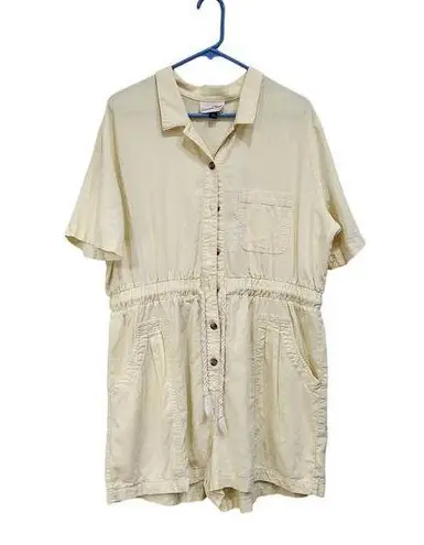 Universal Threads Universal Thread Linen Blend Button Up Short Sleeve Romper Pale Yellow Size XL - Image 1