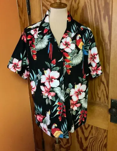 Vtg 90s floral n parrots Hawaiian Shirt Size XL
