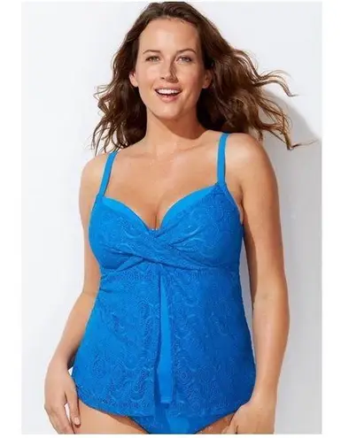 Swimsuits for All Swimsuit 2pc Tankini Bikini Crochet 16 18 1X Blue