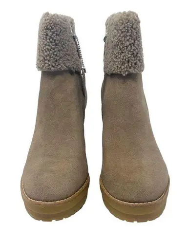 Ralph Lauren NEW LAUREN  Steph Shearling-Cuff Wedge Booties Taupe Size 6.5