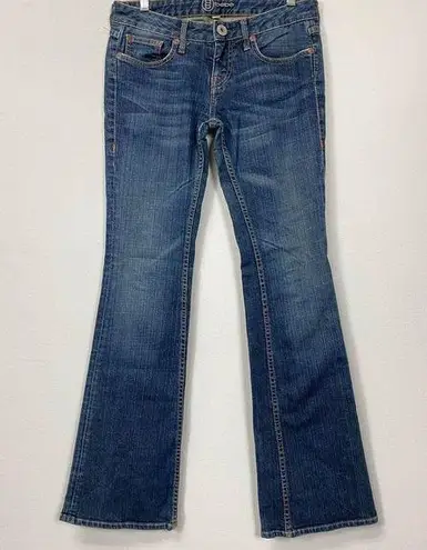 Bebe  EWomens Dark Wash Blue Denim Bootcut Low Rise Pants size 28 FLAWED