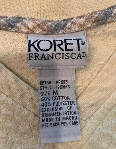 Women’s Vintage 80s Koret light yellow floral embroidered top Size M