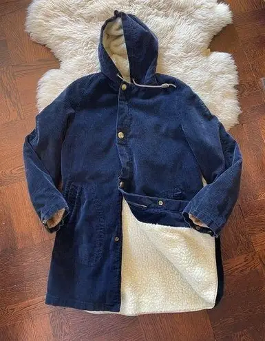 1970s vintage Sears Put On Shop Shearling Lined corduroy coat hooded navy Size M