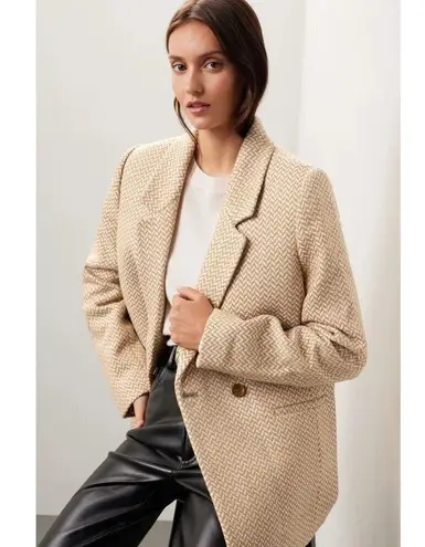 ANINE BING ππ Tweed Double Breasted Fishbone Blazer ~ Tan & Cream Medium