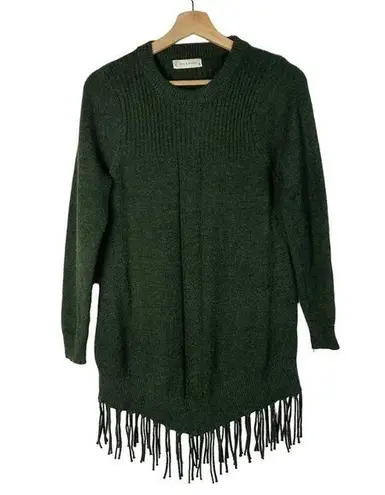 Jon & anna Pine Green Crewneck Fringe Hem Sweater S