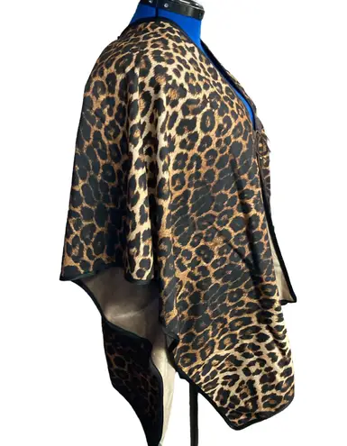 Animal Print Poncho Cape with Tassels, One Size New Brown