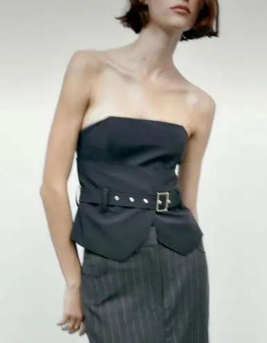ZARA NWOT dark gray strapless corset belted tube top