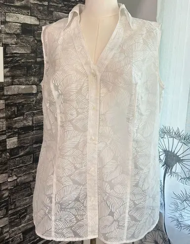 Apostrophe Woman Blouse 16W White Sleeveless Semi Sheer Embossed Floral