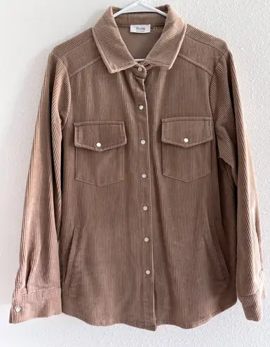Blu Ivy Shacket Womens Medium Beige Corduroy Pearl Snap Western Festival Boho Brown