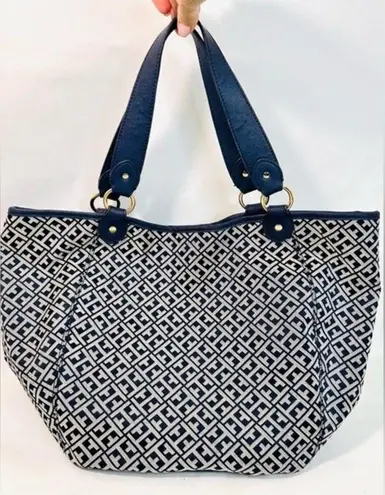 Tommy Hilfiger  Navy and Grey Monogram Jacquard Tote Bag