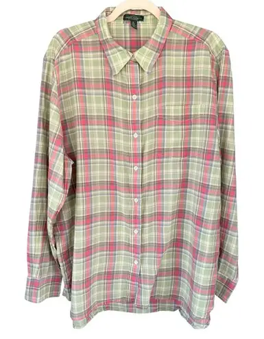 Lauren Jeans Co. Plaid Shirt Relaxed Fit Button Down Long Sleeve XL Green