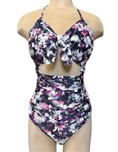 Floral Swimsuit One Piece Halter Strapless XL Purple