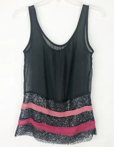 Sheer Sequin Top Womens Small Mesh Lightweight Fairygoth Coquette Night Out Chic Black