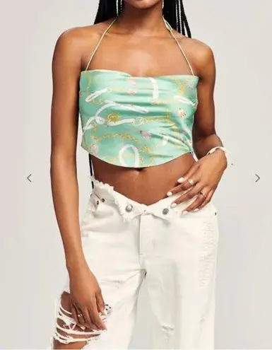Ser.O.Ya Ellison Print Silk Top Green Nautical Size Large NWT