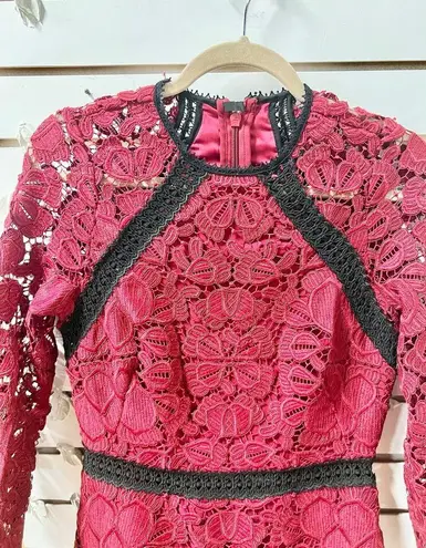 Alexis Kharis Crochet Floral Long Sleeve Lace Tiered Mini Dress Red Women Size M