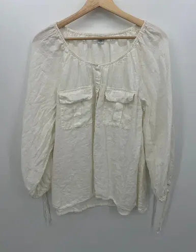 Sundance Womens White Linen Top Size M Pockets Quarter Button Boho Casual