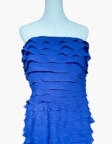 Tadashi Shoji TADASHI Strapless Tiered Ruffle 100% Silk Maxi Dress Sz 10