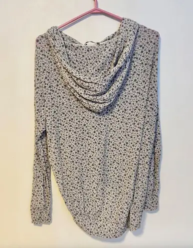 Brandy Melville  Hooded Lightweight Long Sleeve Shirt Grey Floral Womens One Size