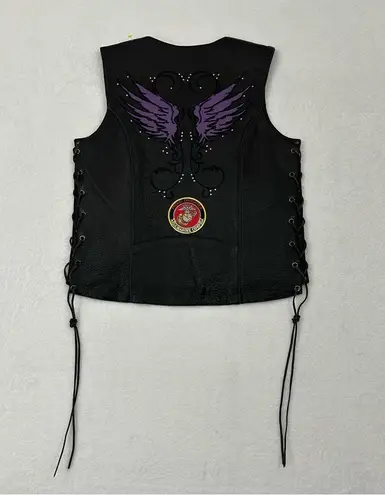 Milwaukee Leather Stud and Wings Black Motorcycle Biker Vest US Marine Womens S.