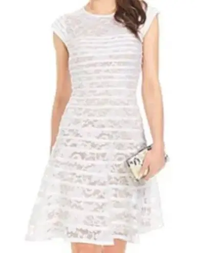 Alfani Illusion Lace Cap Sleeve Fit And Flare Dress