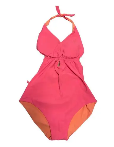 MARYSIA One Piece Swimsuit Neon Coral Pink Halter USA Resort Vacation XS EUC