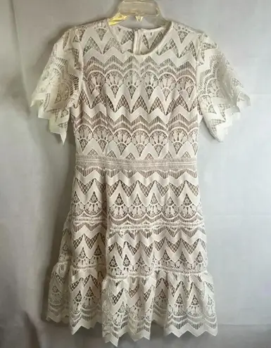 Skies Are Blue Short Sleeve Fit & Flare Lace Overlay Crochet Dress Size Medium