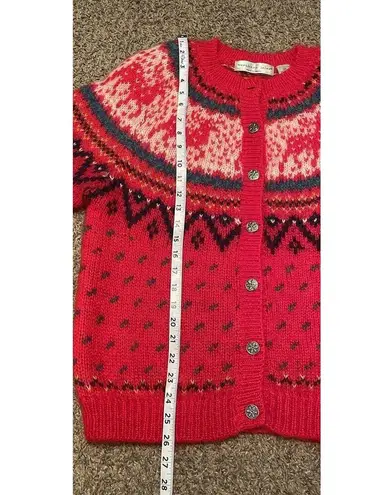 Northern Isles VTG Fair Isle Cardigan Women’s MED Red Sweater Reindeer Holiday