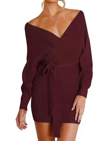 NEW Batwing Sleeve Wrap Knit Backless Pullover Sweater Dress L NO BELT Size L