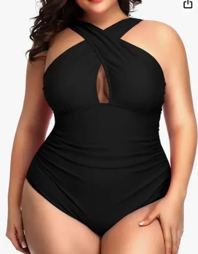 One Piece Daci Womens Front Cross Plus Size Swimsuits Tummy Control Keyhole - Image 1