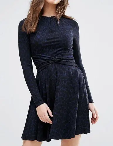 Whistles Celestine Animal Print Jersey Twist at Waist Dress size 4 Black