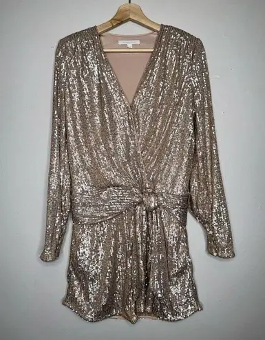 Jonathan simkhai Roxi Sequin Mini Dress Drop Waist Tie V-Neck Gold Size XS