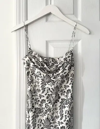 Fiori di Zucca White Black French Countryside Floral Print Silk Midi Drape Dress Size 8