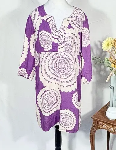 Boden Linen Mandala Print Dress Cruise Resort Vacation Wear Sz 12🧡 Purple