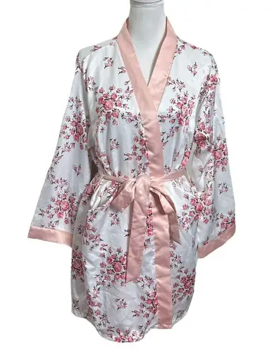 Morgan Lane Allie Floral Robe Women’s Size S/M Blush Charmeuse Belted