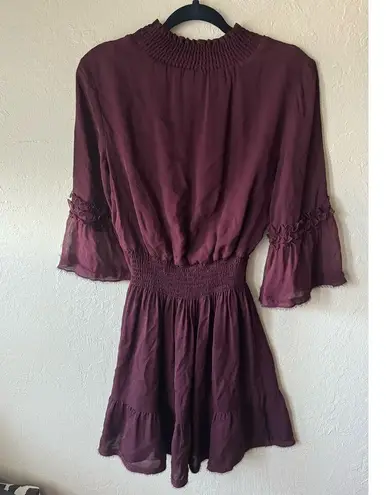 Kobi Halperin Lacie Silk Chiffon Smocked Modest Tiered Cocktail Mini Dress, Sz S Red