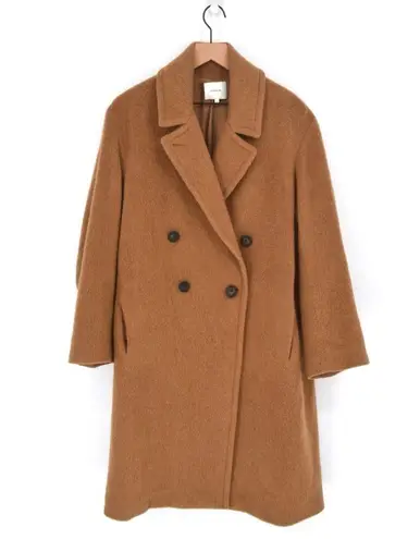 Vince  Brushed Wool Double Breasted Coat Mid Length in Camel Brown Size M