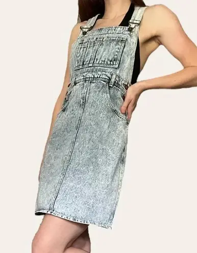 80s/90s vintage acid wash denim overall dress XS Blue