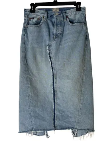 Polo Ralph Lauren Denim Midi Skirt Womens Sz 27 Slit Pencil Style Skirt Boho Blue