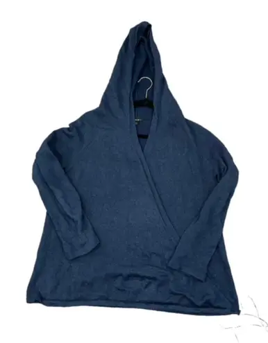 Lafayette 148 New York Navy Blue Linen Blend Hooded Wrap Sweater Size Large